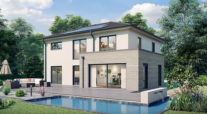 Außenansicht Musterhaus Stockholm von HELMA Eigenheimbau