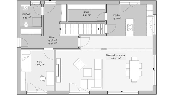 FischerHaus Stadtvilla 212 Grundriss Erdgeschoss