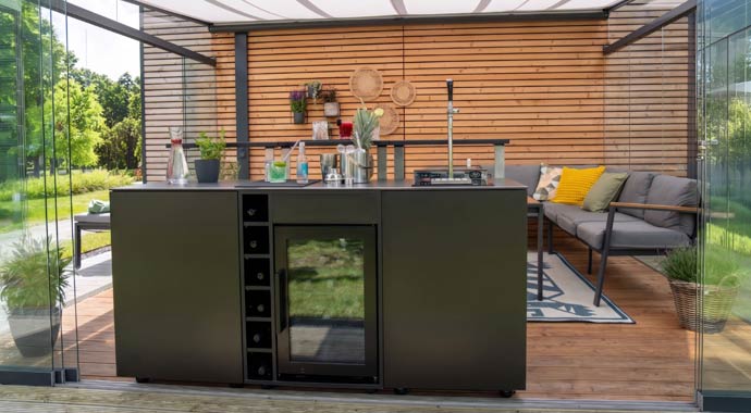 Grillfürst Moments Barschrank mit Zapfanlage, Kühlschrank und Flaschenregal