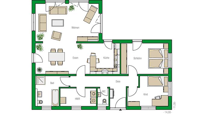 Grundriss Bungalow Kopenhagen von HELMA Eigenheimbau