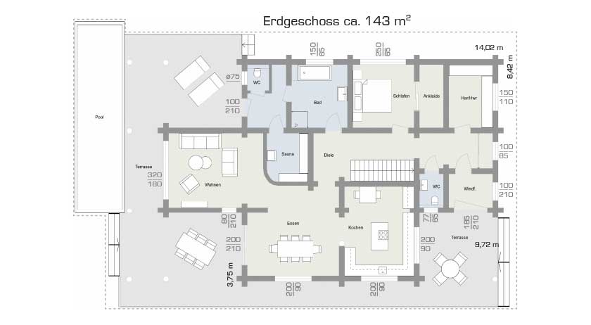 LéonWood Blockhaus Neu Finnland Grundriss Erdgeschoss