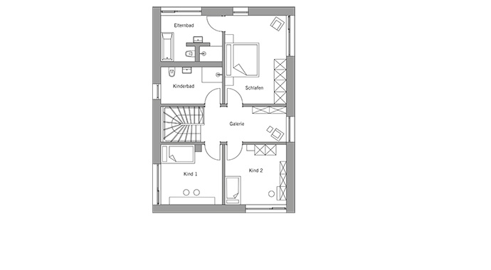 Grundriss Obergeschoss Musterhaus Schwarzwald von Bau-Fritz