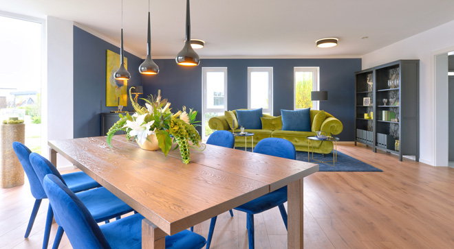 Musterhaus Bremen Essbereich und Wohnzimmer