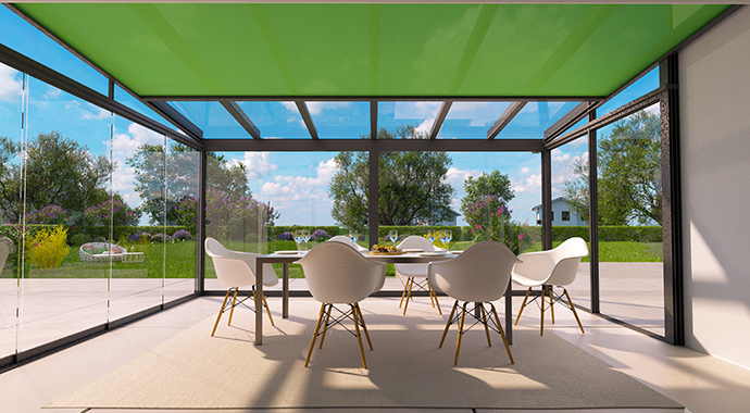 Terrassendach Markise Terrasse unter grüner Markise