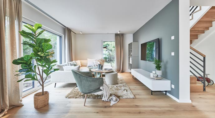 Wohnbereich Musterhaus Urbanlife von Fertighaus WEISS