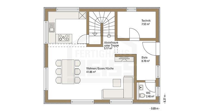 Grundriss Erdgeschoss Aktionshaus Vision 127 von Fertighaus WEISS