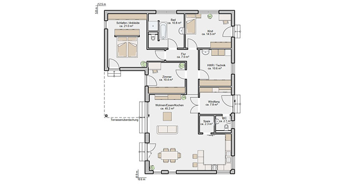 Grundriss Winkelbungalow 132 von Albert-Haus