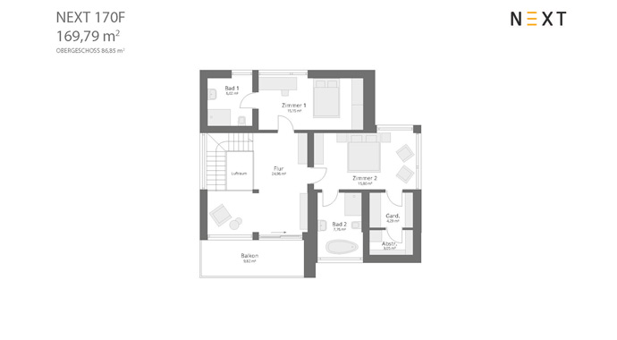 Grundriss Obergeschoss Next 170 von Next by Danwood