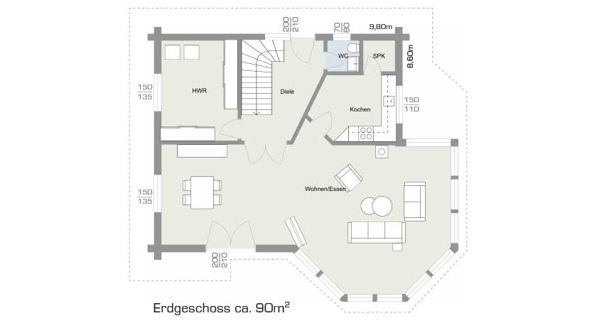 LéonWood Blockhaus Alicante Grundriss Erdgeschoss