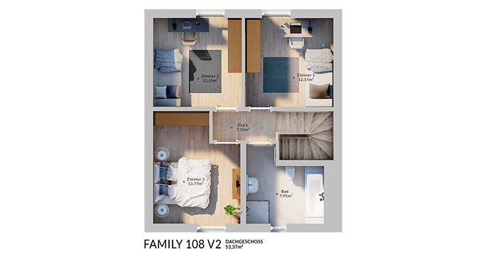 Grundriss Dachgeschoss Family 108 V2 von Dan-Wood Family