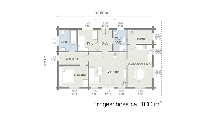 Grundriss Blockhaus "Rex" Variante 1 | Bild: LéonWood®