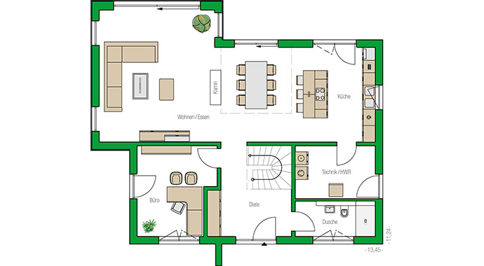 Grundriss Erdgeschoss Musterhaus Stockhom von HELMA Eigenheimbau