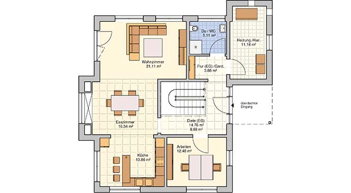 Grundriss Erdgeschoss Musterhaus Günzburg von Fingerhut Haus