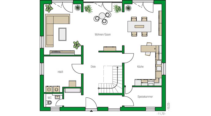 Grundriss Erdgeschoss Einfamilienhaus Leipzig von HELMA Eigenheimbau