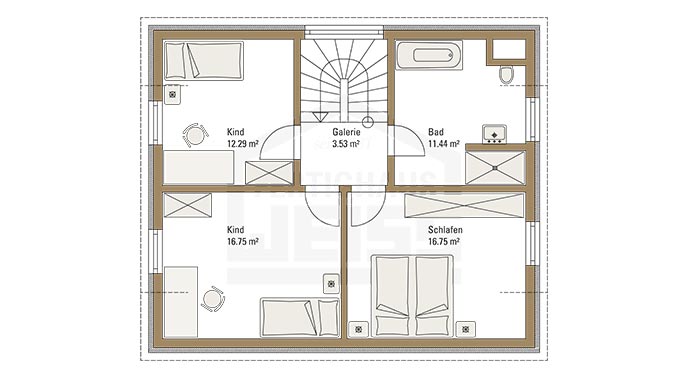 Grundriss Dachgeschoss Aktionshaus Vision 127 von Fertighaus WEISS