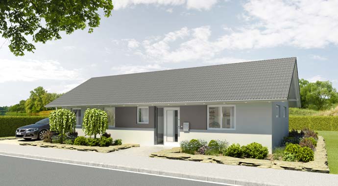 Außenansicht Einfamilienhaus Bungalow von HELMA Eigenheimbau