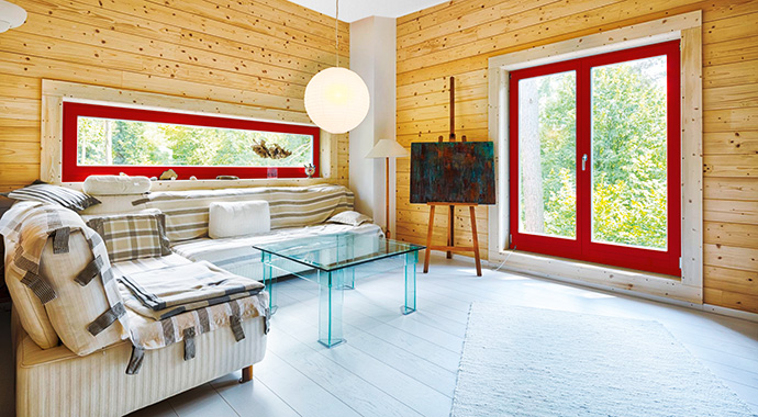 Wohnzimmer im Blockhaus "Rex" Variante 1 | Bild: LéonWood®