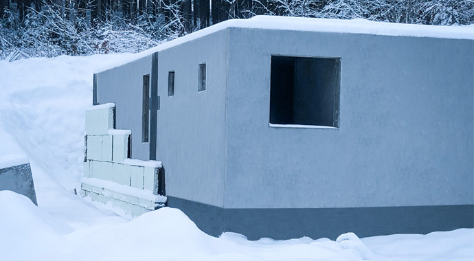 Kellerbau im Winter mit Glatthaar Keller
