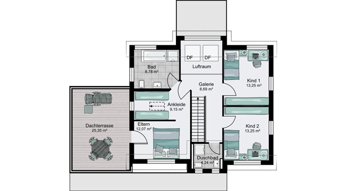 Grundriss Dachgeschoss Haus Köln von STREIF Haus
