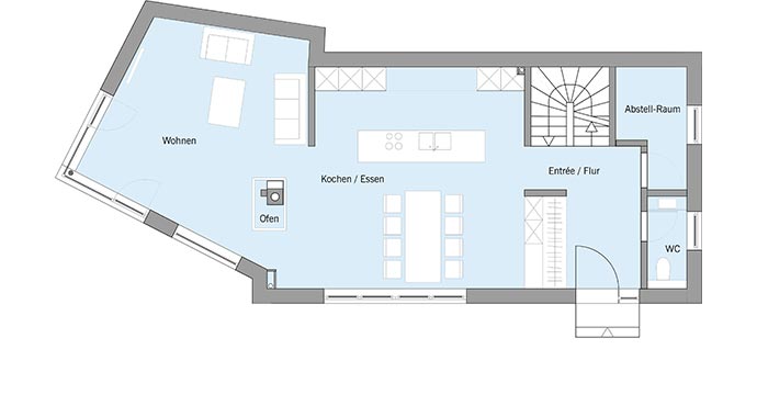 Grundriss Erdgeschoss Stadthaus Ehrmann von Bau-Fritz