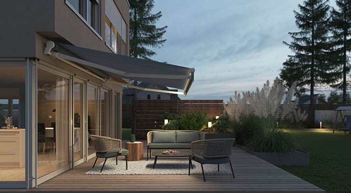 Funkgesteuerte WAREMA Produkte im Außenbereich wie Pergola-Markisen oder Lamellendächer lassen sich mühelos in die KNX Gebäudeautomation integrieren.