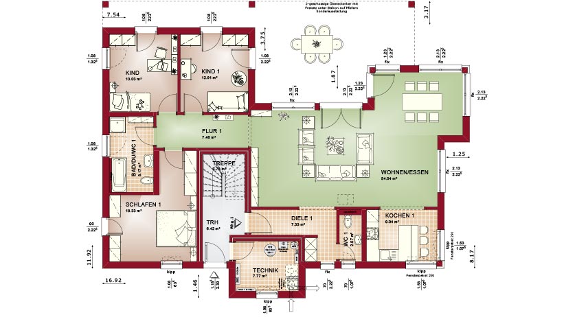 Bien-Zenker Zweifamilienhaus Celebration 282 V7 Grundriss Erdgeschoss