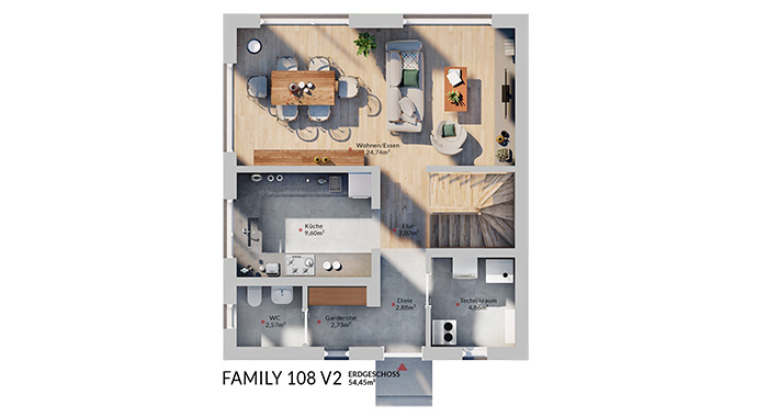 Grundriss Erdgeschoss Family 108 V2 von Dan-Wood Family
